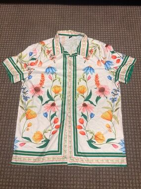 Manfinity Floral Botanical Camp Shirt Retro Resort Statement Button Front